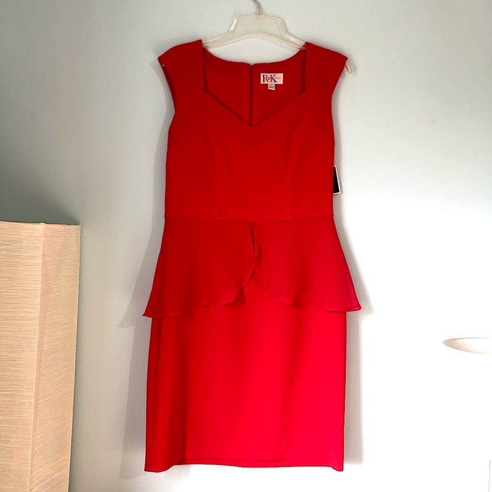 🌹R&K Originals Red Dress Sz 8 Med Peplum Sweetheart Neckline Party Date Dancing